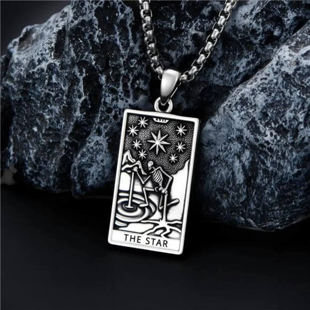 Tarot Card Necklace 925 Sterling Silver Skeleton Necklace The Sun Moon